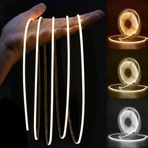 2,7mm Süper İnce Kobu LED LED STRIT STRIP IŞIĞI ARAÇ ODASI DEKORASYONU 5V 12V 480LED/M Sıcak Beyaz Esnek Doğrusal Bant Işıkları Bar