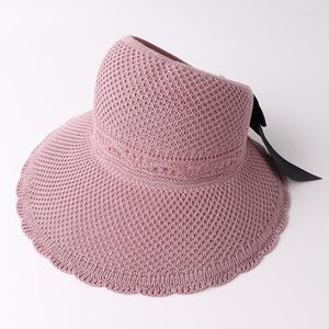 Geniş Memlu Şapkalar Yaz Boş Top Yay Güneş Örgü Şapka Kadınlar Ayarlanabilir UV Koruma Kapakları Kesme Plajı Vizörleri