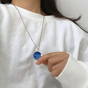 Kadınlar Kolye Mavi Yıldızlı Gökyüzü Moda Kolye Romantik Yıldızlar Ay Chokers Kadınlar İçin Kolye Sevgililer Hediyesi Lüks Zinciri