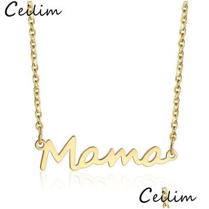 Подвесные ожерелья из нержавеющей стали Письмо Мама подвески матери любят минимальное ожерелье Sier Gold Color