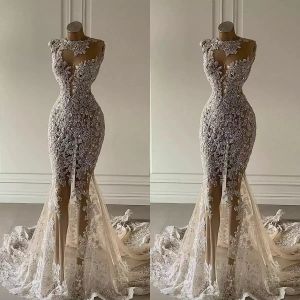 Свадебные платья с кристаллами-русалкой, прозрачные кружевные свадебные платья с аппликацией, роскошное свадебное платье в Дубае с блестками, на заказ