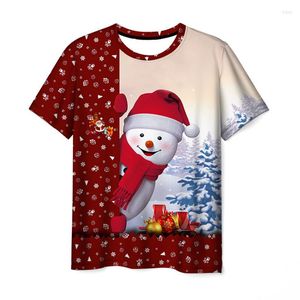 Erkekler Tişörtleri 6xl Artı Boy Boyu Erkek Giyim Noel T-Shirts Kısa Kollu 3d Noel Baba ve Kardan Adam Baskı Karikatür Adam Tees Tees