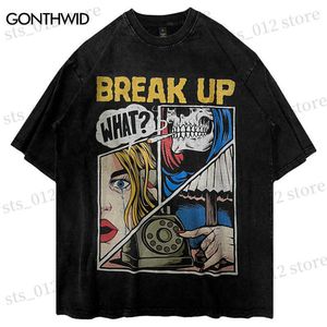 Erkek Tişörtler Vintage Tshirt Y2K Erkek Sokak Giyim Retro Comics Cartoon Skull Skeleton Grafik Baskı Yıkalı Tişört 2023 Punk Gotik Büyük Boy T230512