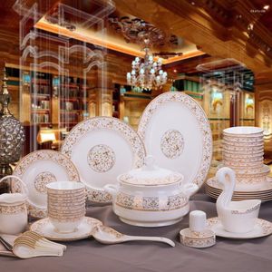 Dinnerware Sets Jingdezhen Ceramic Tableware Set Sun Island Swan Lake Bone China Rice Bowl Plate Home Gift