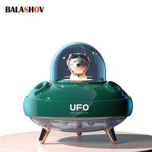 Humidifiers Dual Nozzles Wireless UFO Humidifier Desktop Air Humidifier Cute Planet Bear LED Light Ultrasonic Aroma Essential Oil Diffuser