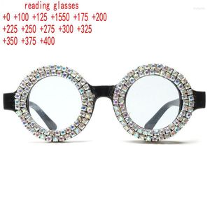 Güneş gözlüğü moda anti mavi ışık okuma gözlükleri kadınlar için yuvarlak çok renkli rinestone bling gözlükler siyah presbyopia xn