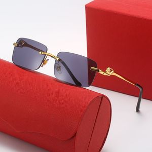 Moda Designer Sunglasses para mulheres sem aro Carti copos de textura de metal Design de chá dourado lençóis cinza Prescrição personalizável Elegante óculos com caixa