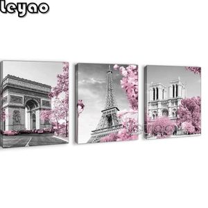 Стичка полная квадратная живопись с бриллиантами Paris Tower Pink Flower City Building Emelcodery