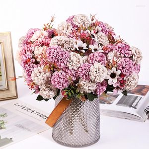 Dekoratif çiçekler 15 çiçek başı ipek ortanca yapay beyaz düğün küçük buket sahte parti diy dekor ücretsiz gemi