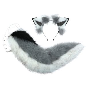 Meapwear Saç Aksesuarları Yaratıcı Simülasyon Hayvan Cosplay Props Husky Dog Ears Head Band Peluş Kuyruk Seti Cadılar Bayramı Noel 230512
