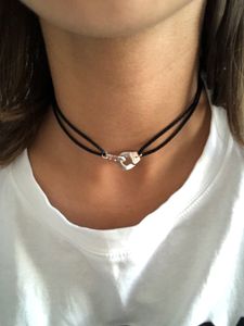 100% 925 STERLING Gümüş Kelepçe Kadın Kolye Les Menottes Kolye Kolye Ayarlanabilir Halat Kabloları Bijoux Collier