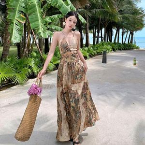 Sıradan Elbiseler Halter Çin tarzı Eski Yollar Niş Sırt Strap Dişi içi boş ince bahar tatil peri etek elbise