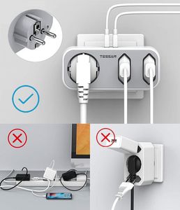 Адаптеры Tessan Portable European Travel Power Adapter Multi Outlets Expander Powe Strip с USB -портами и 3 розетками Eu Plugul Wall Socket