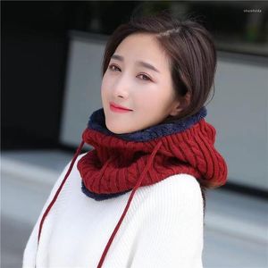 Beanies Beanie/Kafatası Kapakları Kış Kadınlar Kapşonlu Eşarp Çift Kullanım Kaldırımı Artı Polar Örme Şapka Hat Renk Tether Külot