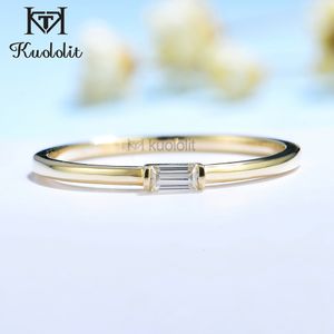 With Side Stones Kuololit 585 14K 10K Golden Mosonite Ring Women's Jade Cut Solitaire Engagement Luxury Jewelry Christmas Gift 230512