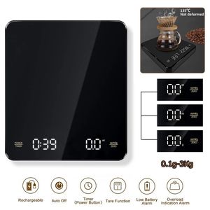 Coffee Electronic Scales Pour Over Espresso 3kg 5kg 0.1g LED Auto Timer Smart Kitchen Scale Built-in Battery USB Charging