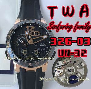 TWA 326-03 Black Toro Perpetual Calendar Luxury Men's Watch UN-32 Автоматическое закрытие цепи, 316L Стальный/Керамический обод/Кнопка/Корона, сапфировое стекло, 43 мм, пять