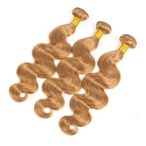 Brezilya vücut dalgası 3 demetler sarışın insan saç örgüsü brezilya bakire saç vücut dalgası 27 altın sarışın brezilya saç demetleri