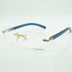 Natural Blue Wood Stick Frame Glasses with 56mm Clear Lenses - Wooden Eyewear 0286O