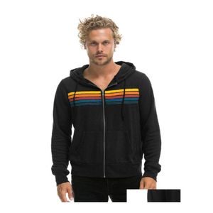 Erkek Hoodies Sweatshirts Men039s Gökkuşağı Stripe Uzun Kollu Sweatshirt Fermuar Cep Paltosu Bahar Sonbahar Günlük Moda Jacket9474 OTE0N