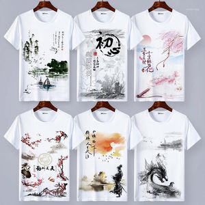 Erkek Tişörtleri Çin Peyzajı Freehand Fırça Sıçrama Sıçrama Mürekkep Boyama Sanatsal Erkekler ve Erkekler Tişört Giysileri Alt Gömlek