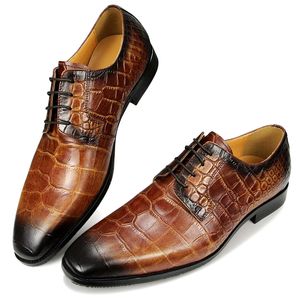Erkekler gerçek deri ayakkabılar yüksek kaliteli derbi ayakkabıları gelinlik resmi ayakkabılar timsah desen klasik gündelik deri ayakkabılar