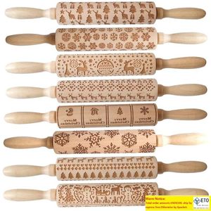 Embossing Wooden Rolling Pin with Christmas Snowflake Flower Pattern for Baking Embossed Cookies Kids and Adults Cute Kitchen Tool FY4820