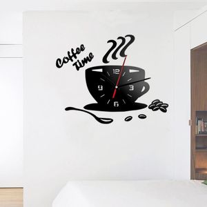 Relógios de parede 3D Relógio acrílico Decoração de cozinha moderna Coffee Time Time Digital para sala de estar