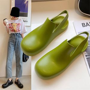 Сандалии летние мягкие дно сандалии женские квартиры простая внешняя одежда Baotou Rain обувь Желли пластиковая вода обувь зеленый черный коричневый 230515