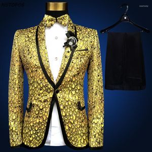 Erkek Ceket Altın Takım Son Ceket Pantolon Tasarım Pus Boyutu 4xl 5xl 6xl Kostüm Homme Düğün Takımları Erkekler için Stexedo Gümüş Mavi