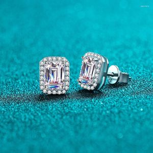 Stud Küpe Radyant Emerald Kesme Moissanit Kadınlar için S925 STERLING Gümüş Beyaz D VVS Elmas İnce Takı Damağı