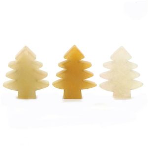 Kolye Kolyeler 3 Parçası Sarı Yeşim Şifa Kristal Taşları Mini Noel Ağacı Masa Süsleme Cep Taşı Ev Ofis Dekorasyonu Dhleb