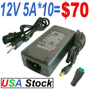 Aydınlatma Transformatörleri DC 12V 5A Güç Kaynağı Adaptörü Dönüştürücü AC 100-240V Giriş 5.5x2.5mm DC Çıkış Jakı ile 5050 3528 LED Şerit Modülü Işık crestech168