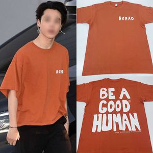 T-shirt da uomo Jimin Tee T-shirt arancione Top manica corta Casual allentato coreano Moda unisex Cotone Stampa Top Estate O-Collo Tshirt stile Kpop J230516