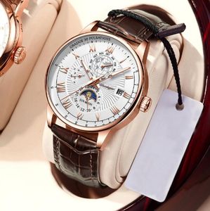 Роскошные бизнес -поясные часы для мужчин Quartz Watch Подлинные кожаные водонепроницаемы