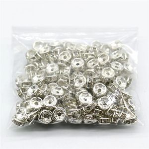 Boncuklar Diğer 50/100 PCS 8mm Rondelle Diss 316 Paslanmaz Çelik Gümüş Kristal Ara Araç, Mücevher Yapma DIY Bilezik için Rhinestone ile