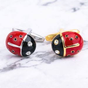Unisex Emaye Böcek Kufflinks Ladybug Cuff Düğmeleri Şanslı İşaretli Mücevher Düğün Fransız Gömlek Hediye Toptan Perakende