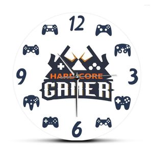 Настенные часы геймер логотип хардкор -печатный акриловый кварц современный дизайн видеоигр геймпад ленелый закругленные висящие часы