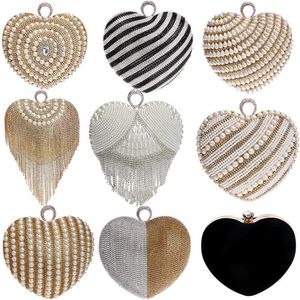 Вечерние сумки дизайна сердца женщины сцепляются маленькие из бисера, кольцо, кольцо, металлические кисточки с бриллиантами, 230427