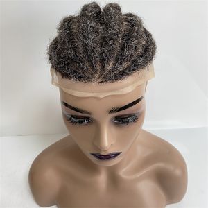 Peruvian Human Hair Hairpiece Root Afro Corn Braids #1b/grey Full Lace Toupee for old Blackman