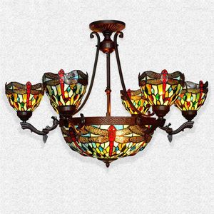 Kolye lambalar Tiffany süspansiyon lambası Avrupa tarzı klasik yusufçuk ev dekor sanat vitray boncuklar oturma odası restoran ışığı