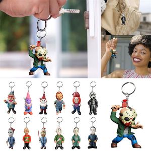 Cadılar Bayramı Keychain Korku Karakter Korkunç Filmler Figür Kolye Asmak Anahtar Zincir Sırt Çantası Akrilik Anahtar Yüzük Dekorasyonu