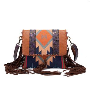 Akşam çantaları kraliyet mavisi vintage püskül çanta batı bohem eyer battaniye crossbody geometrik etnik bayan retro fring