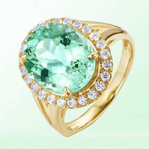 Кольца полосы настоящего 14K Желтого золота натуральное сапфировое кольцо для свадебных женщин бирюзовые Bizuteria Diamante Diamond Gemstone Anillos de Topaz Ring J230517
