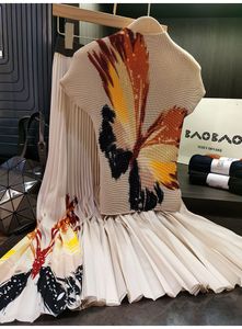Два кусочка платье винтажное элегантное цветочное припечаток эластичных пуллеров верхние плиссированные миди -длинные юбки подходят для женщин повседневная уличная одежда 2 ПК наряды 230516