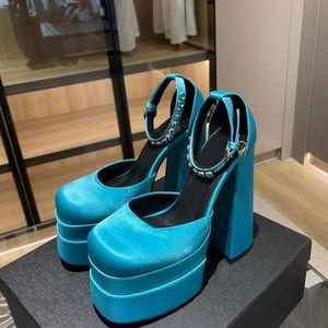 Yaz Bayan Aevitas Çift Platform Pompalar Ayakkabı Ladys Moda Lüks Tasarımcıları Kare Toe Yüksek Topuk Sandalet Orijinal Deri 35-42