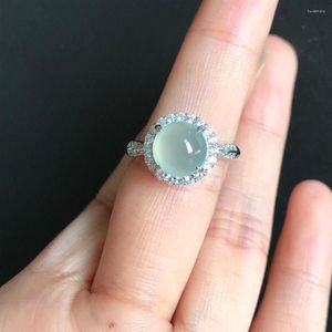 Cluster Rings Natural Chalcedony Ring For Women's 925 Silver Inlaid High Egg Face Fashion Open
