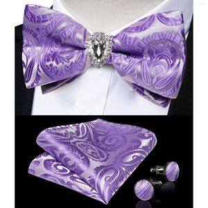 Галстуки-бабочки, классический галстук для мужчин, свадебный фиолетовый предварительно завязанный галстук-бабочка, запонки, комплект колец, аксессуары для вечеринок, шелковый узел-бабочка, подарок