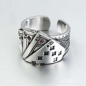 Кольца полосы играют картовая кубическая кубическая циркония, гравированное регулируемое серебряное кольцо для мужчин винтажные оптовые ювелирные изделия J230517