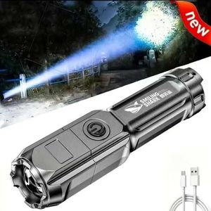 Flashlights Torches Powerful LED Flashlight Rechargeable USB 18650 Waterproof Zoom Fishing Hunting 100000 Lumens Tactical Flashlight LED Flashlight P230517